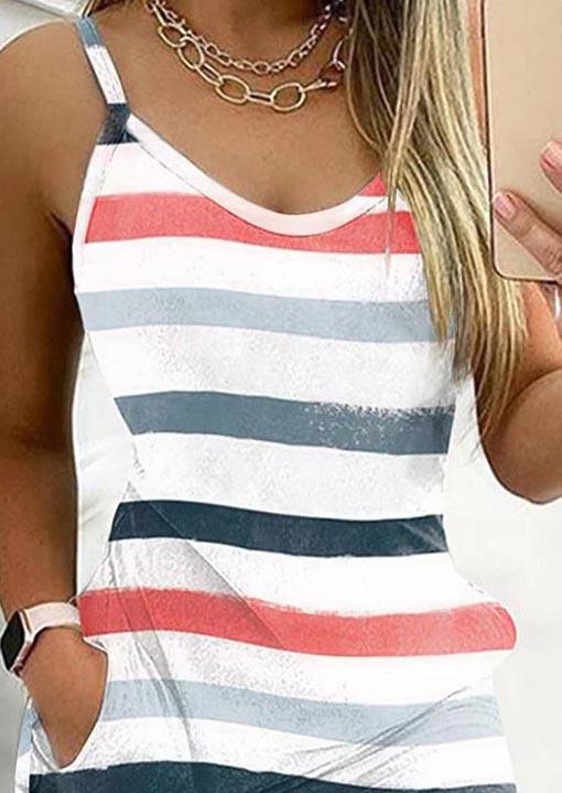 Colorful Striped Pocket Sleeveless Mini Dress