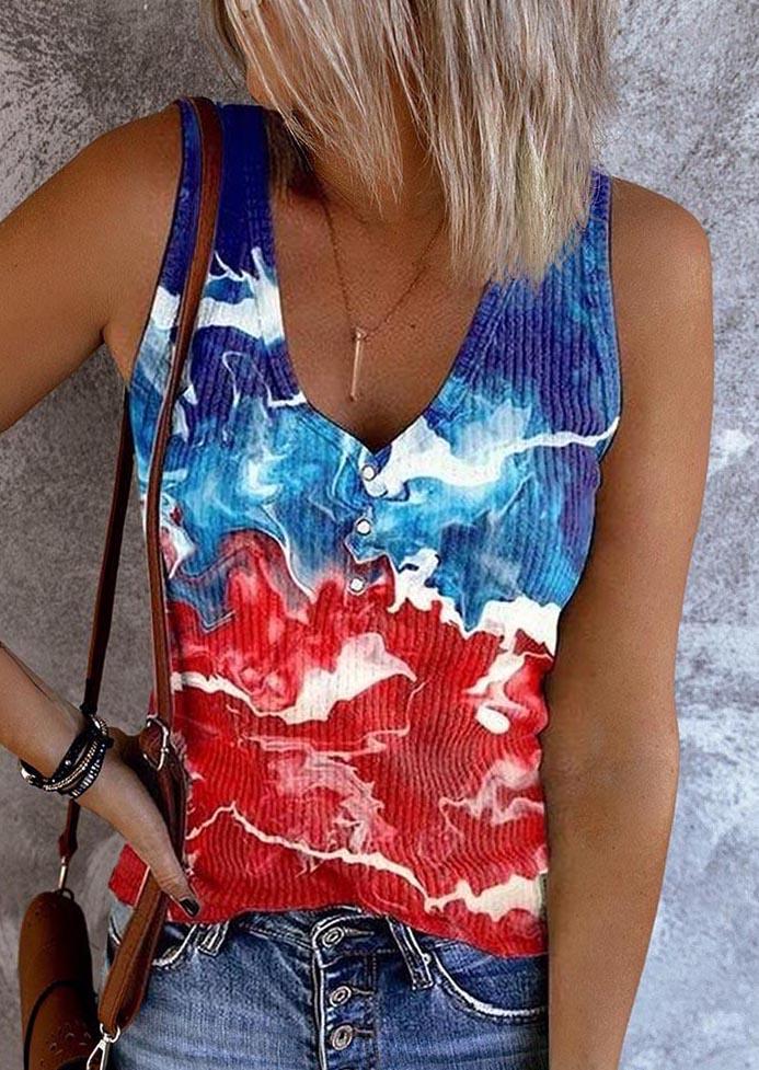 

Tie Dye Snap Button V-Neck Tank, Multicolor, SCM002756