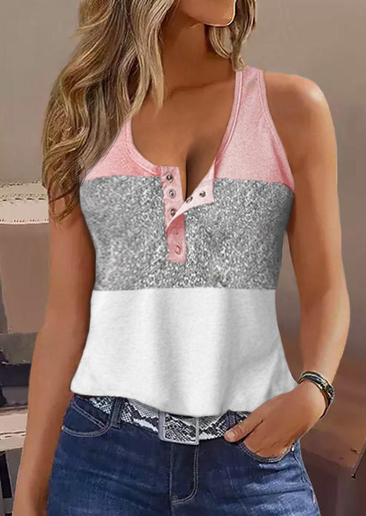 

Glitter Color Block Snap Button Casual Tank, Multicolor, SCM002778