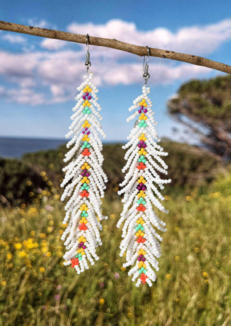 

Bohemian Handmade Beading Leaf Earrings, Black;white, SCM002823