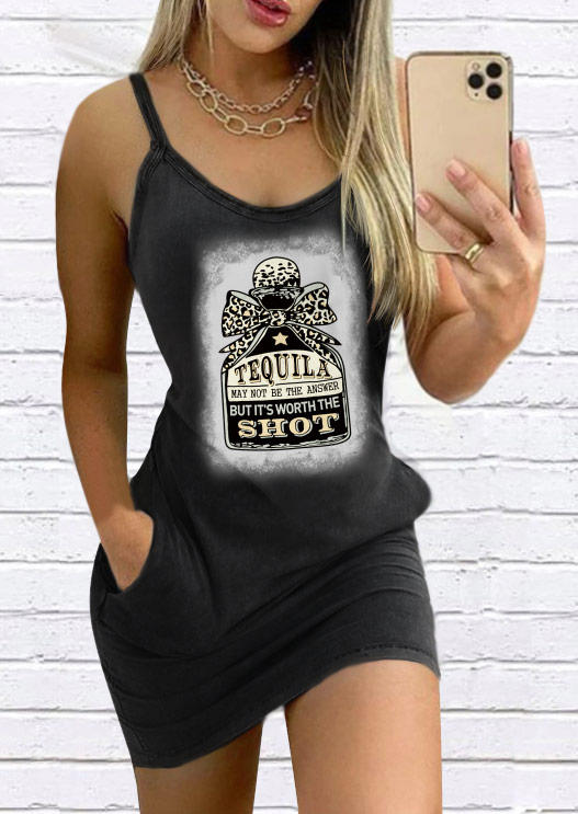 

Tequila Leopard Pocket Mini Dress - Black, SCM003006
