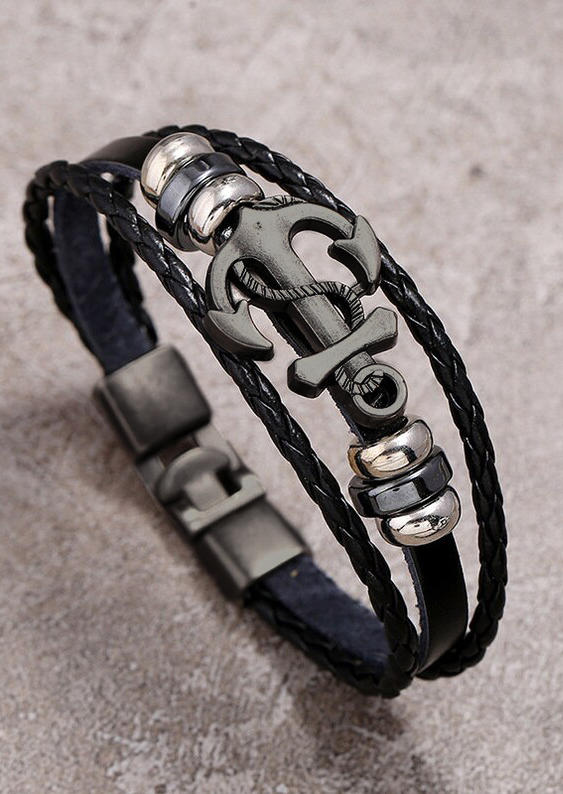 

Anchor Multi-Layered Alloy Bracelet, Black, SCM003008