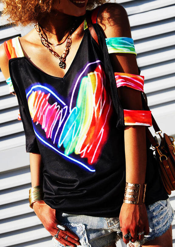 

Graffiti Love Heart Hollow Out Blouse - Black, SCM003090
