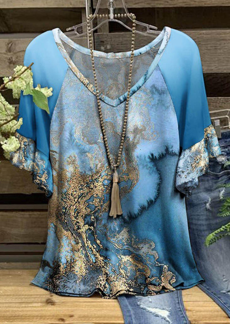 

Ocean V-Neck Raglan Sleeve Blouse - Blue, SCM003102