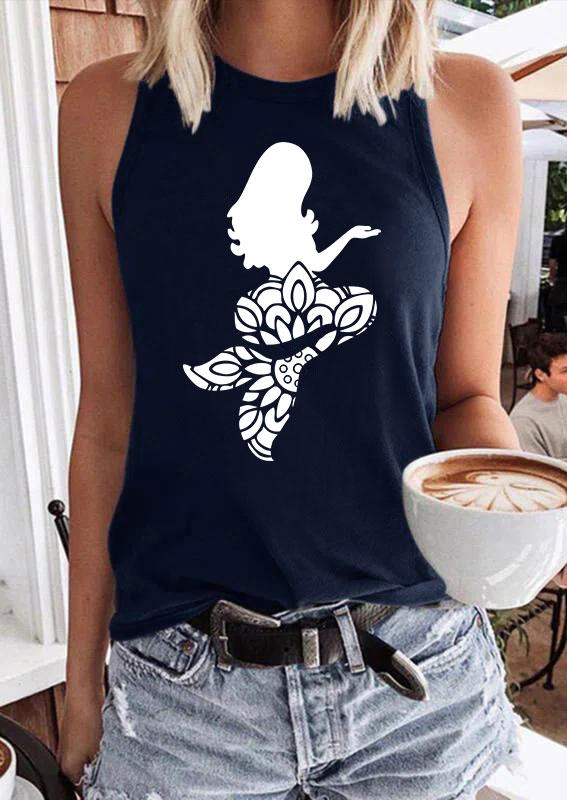 

Floral Mermaid O-Neck Tank - Navy Blue, 537164