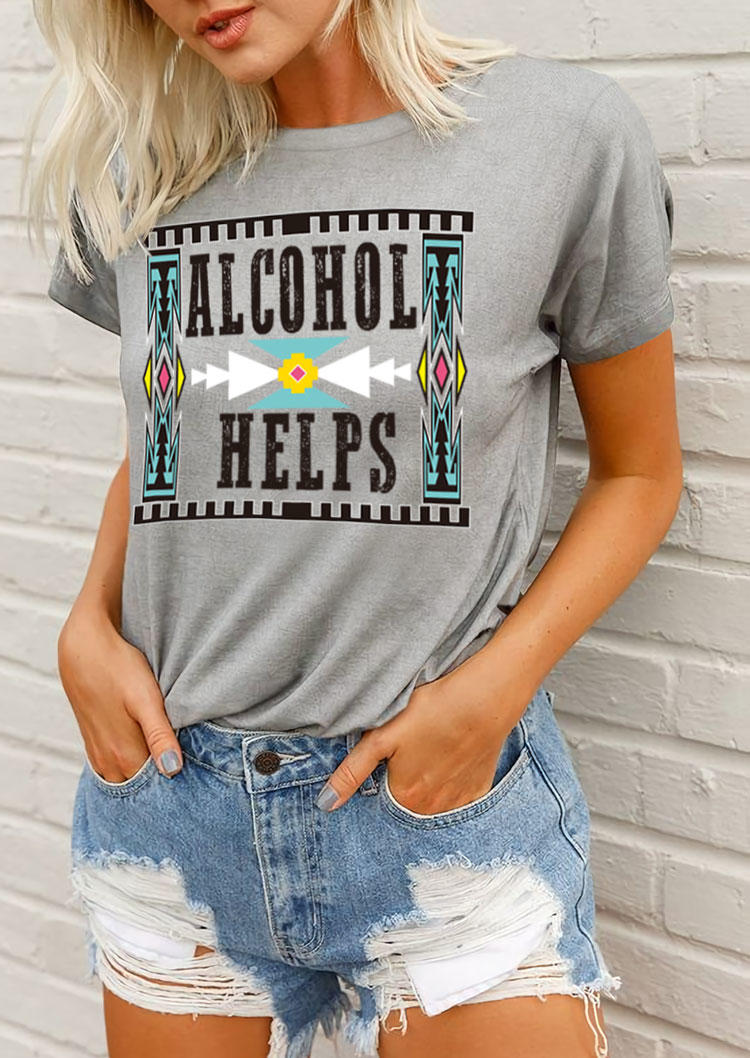 Alcohol Helps Aztec Geometric T-Shirt Tee - Gray