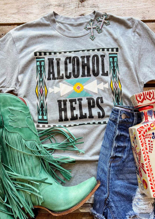 

Alcohol Helps Aztec Geometric T-Shirt Tee - Gray, 537177