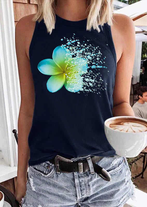 

Floral Water Drop O-Neck Tank - Navy Blue, 537205