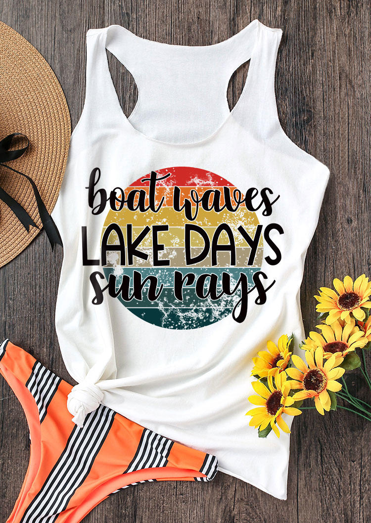 

Boat Waves Lake Days Sun Rays Racerback Tank - White, 537209