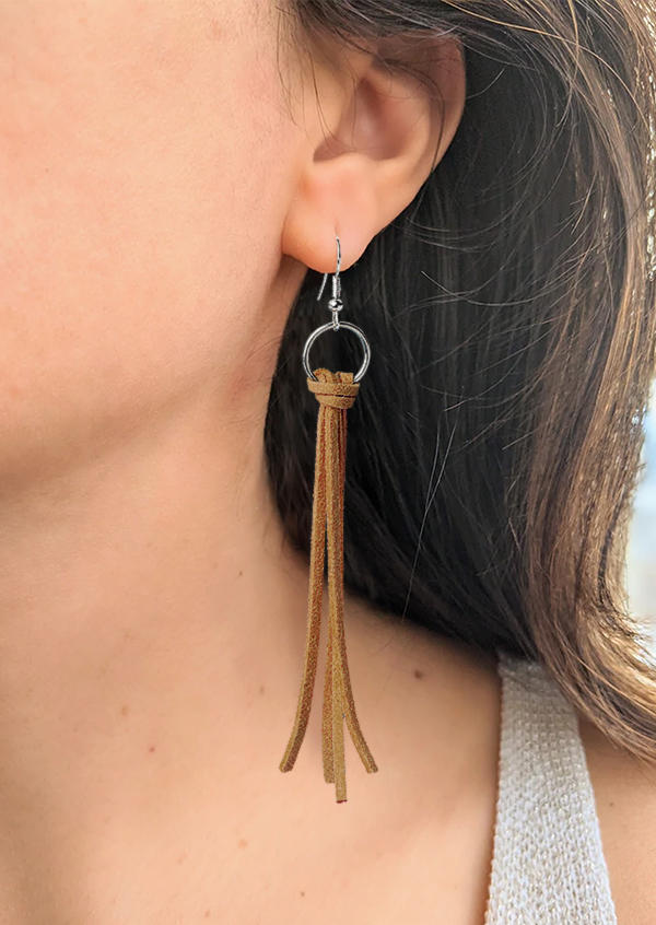 

Tassel Knotted Alloy Hook Earrings, Brown, SCM002384