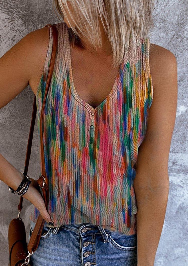 

Tie Dye Snap Button Tank, Multicolor, SCM002559