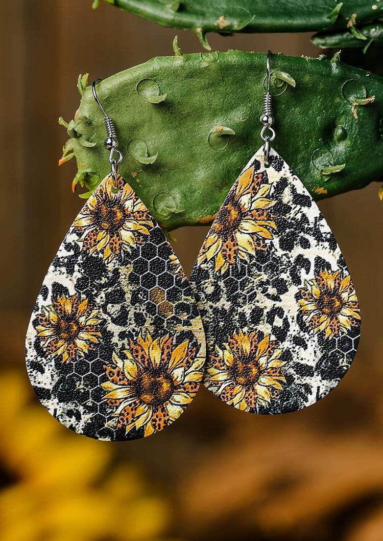 

Leopard Sunflower Water Drop Earrings, SCM002824