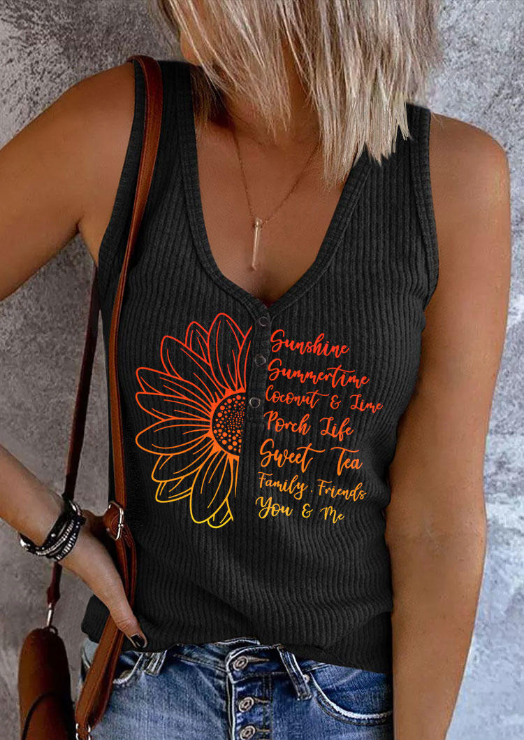 

Sunshine Summertime Sunflower Gradient Tank - Black, SCM002843