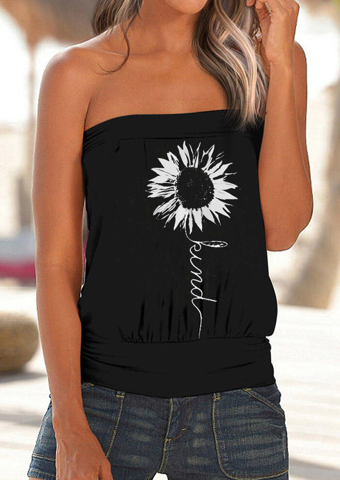

Kind Sunflower Strapless Bandeau Tank - Black, SCM002905