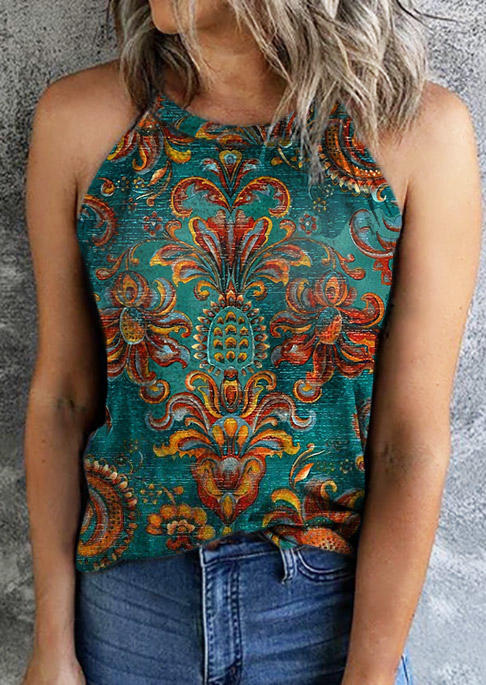

Ethnic Floral O-Neck Camisole - Dark Green, SCM002947