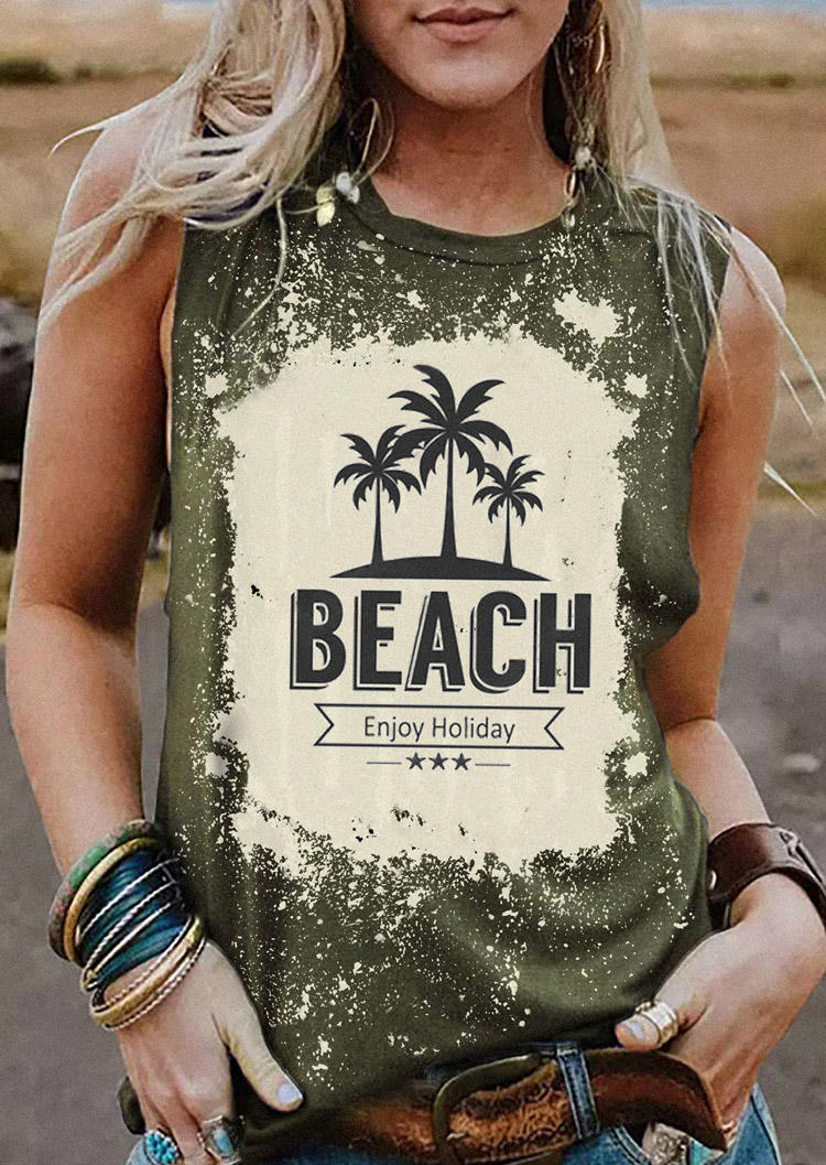 

Beach Enjoy Holiday Coconut Tree Bleached Tank, Multicolor, SCM002987