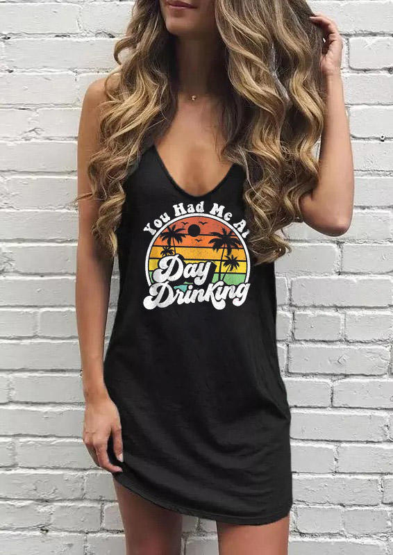 

You Had Me At Day Drinking Coconut Tree Mini Dress - Black, SCM002999