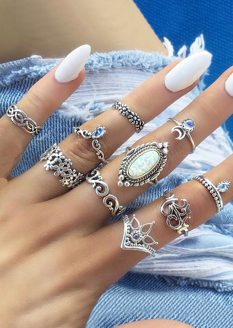 

10Pcs Floral Moon Hollow Out Ring Set, Multicolor, SCM002668
