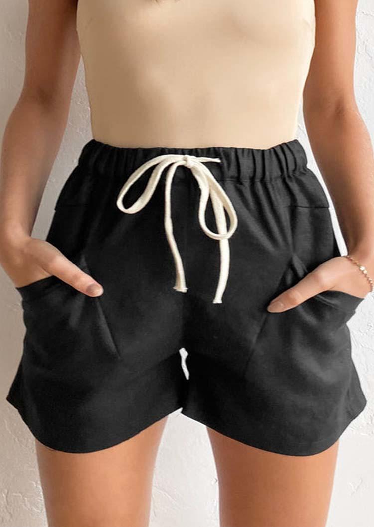 

Pocket Elastic Waist Drawstring Shorts - Black, SCM002781