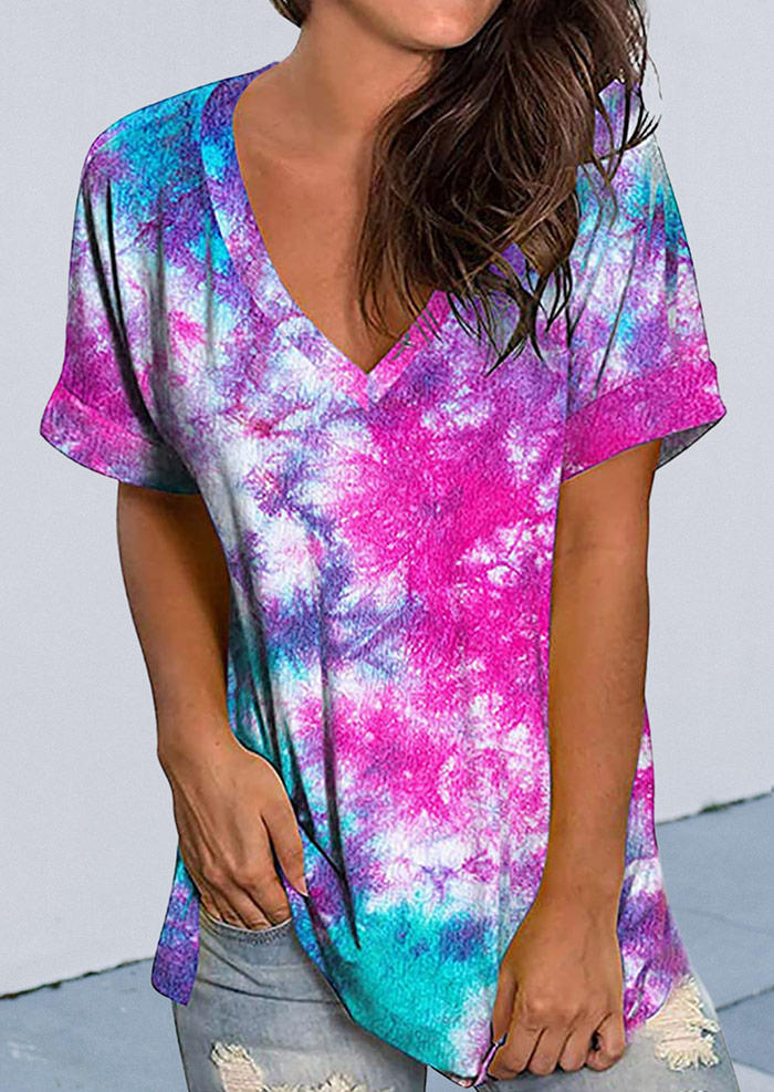 

Tie Dye V-Neck Blouse - Purple, SCM003029
