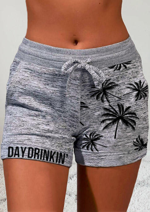 

Day Drinkin' Coconut Tree Pocket Drawstring Shorts - Light Grey, Gray, SCM003212