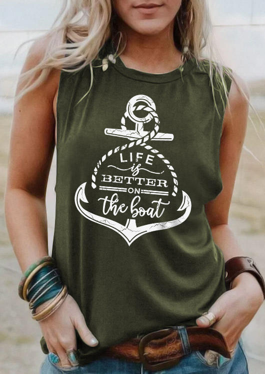 

Life Is Better On The Boat O-Neck Tank - Army Green, 537213