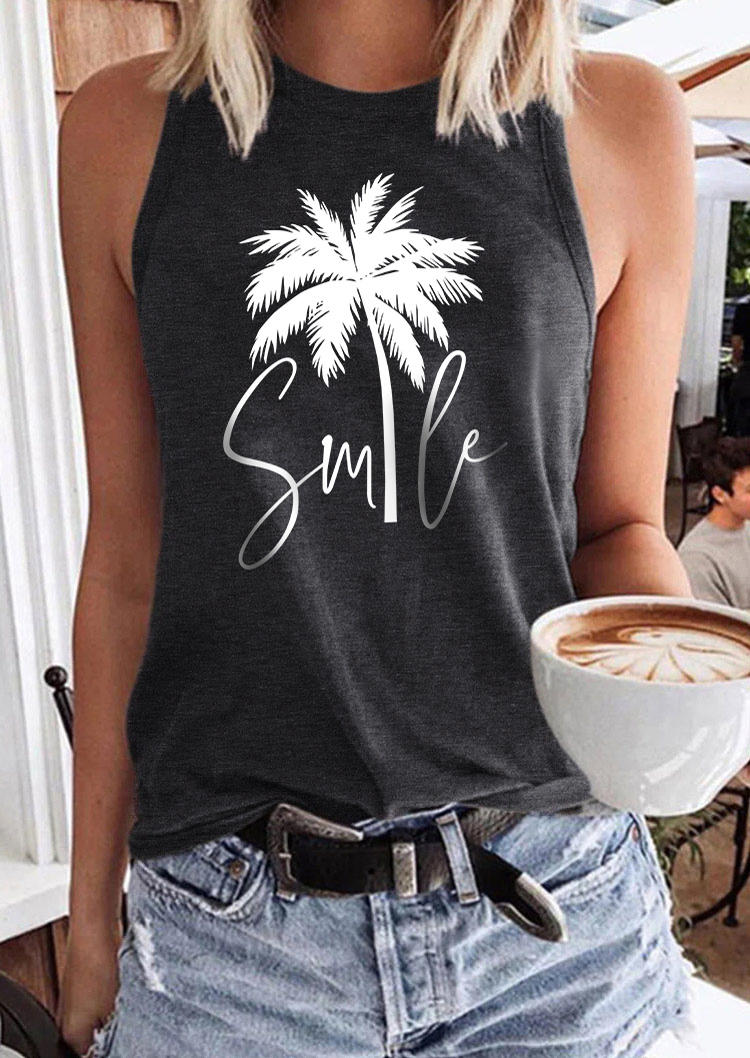 

Smile Coconut Tree O-Neck Tank - Dark Grey, Gray, 537221