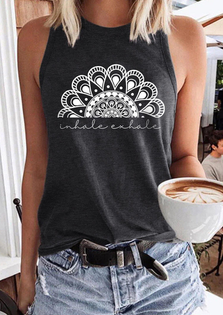

Inhale Exhale Floral O-Neck Tank - Dark Grey, Gray, 537223
