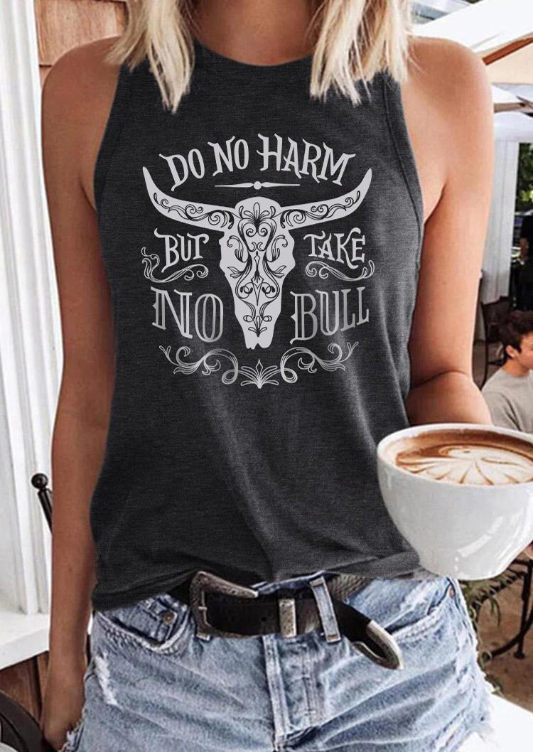Do No Harm But Take No Bull Steer Skull Tank - Dark Grey