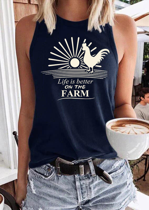 

Life Is Better On The Farm Rooster Sunrise Tank - Navy Blue, 537313