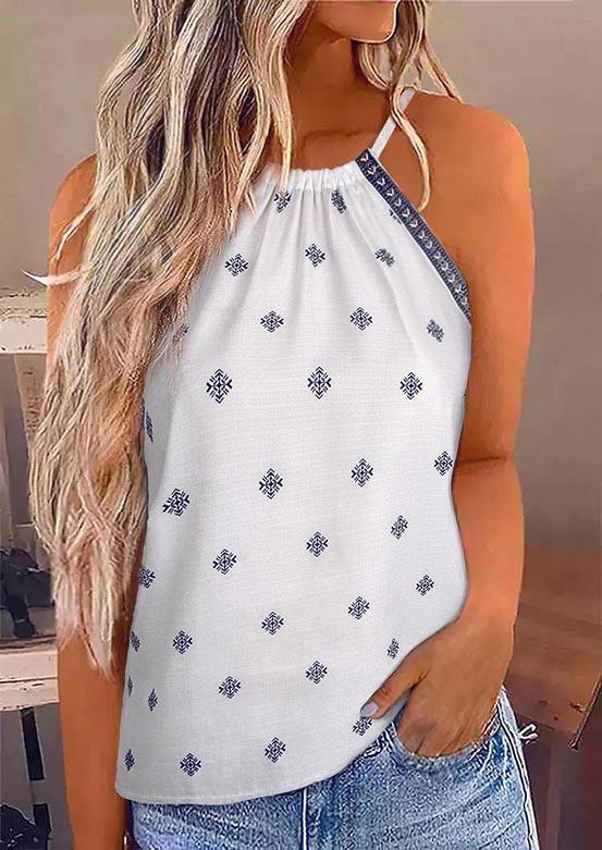 

Geometric Halter O-Neck Camisole - White, SCM002394