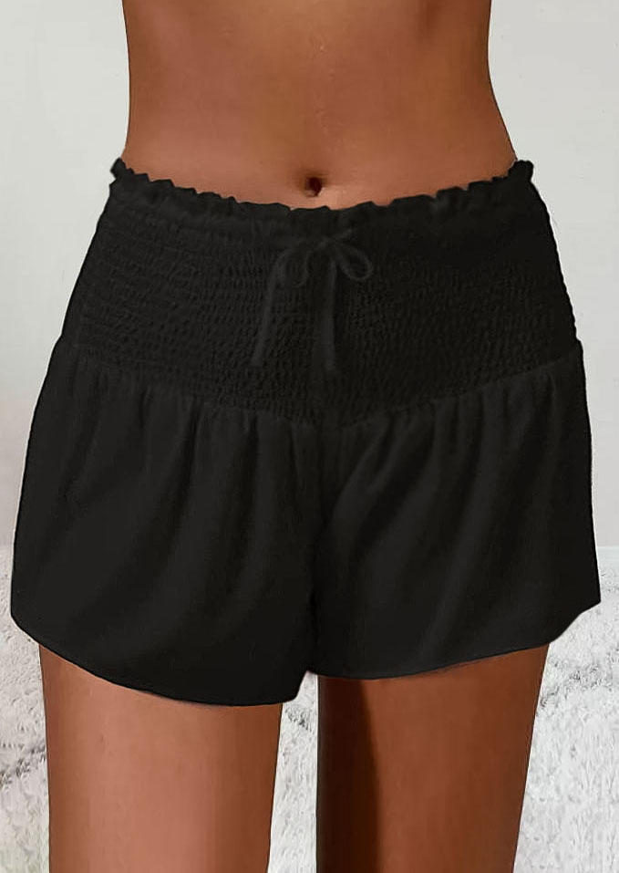 

Smocked Drawstring High Waist Shorts - Black, SCM002605
