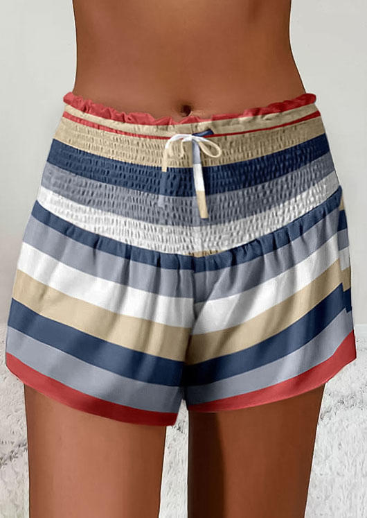 

Striped Smocked Drawstring Shorts, Multicolor, SCM002606
