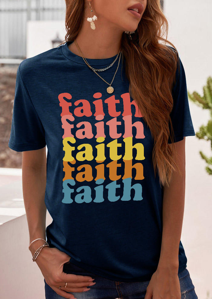 

Faith O-Neck Casual T-Shirt Tee - Navy Blue, SCM002984