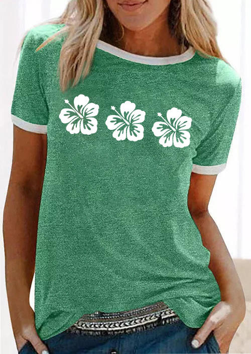 

Cherry Blossoms Short Sleeve O-Neck T-Shirt Tee - Green, SCM002985
