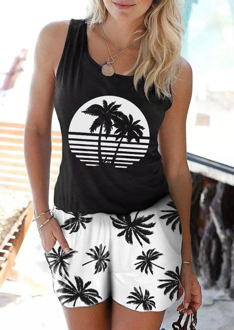 

Coconut Tree Pocket Sleeveless Romper - Black, SCM003036