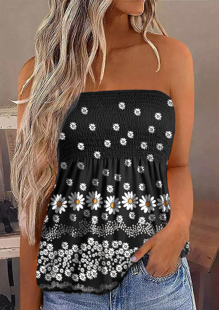 

Daisy Smocked Strapless Bandeau Tank - Black, SCM003083