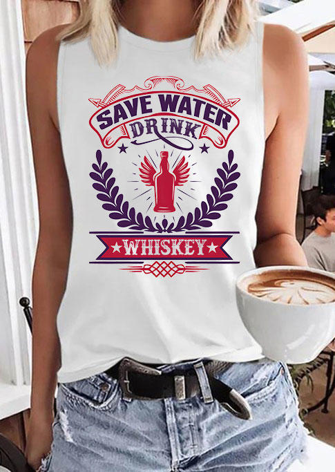 

Save Water Drink Whiskey O-Neck Tank - White, 537252