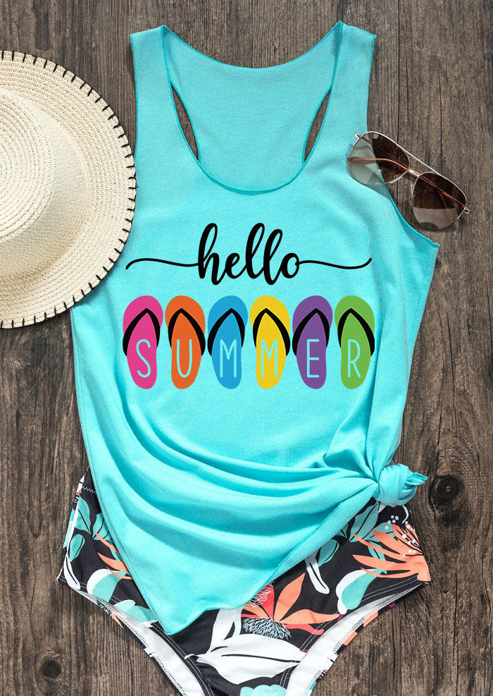 

Hello Summer Slippers Racerback Tank - Cyan, Blue, 537268