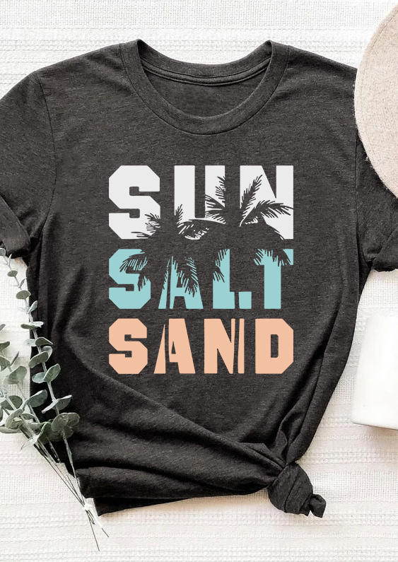 

Sun Salt Sand Coconut Tree O-Neck T-Shirt Tee - Dark Grey, Gray, 537334