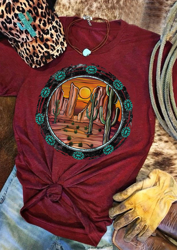 

Desert Cactus Turquoise T-Shirt Tee - Burgundy, Red, 537338