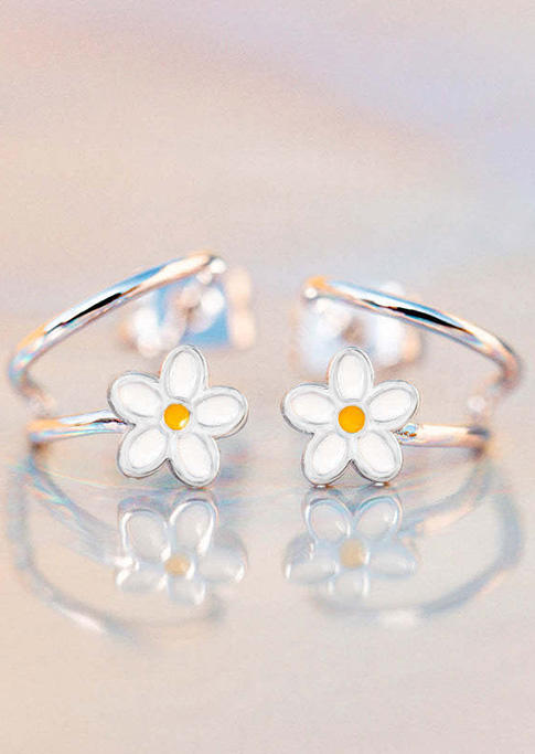 

Simple Floral Alloy Earrings, Silver, SCM002673
