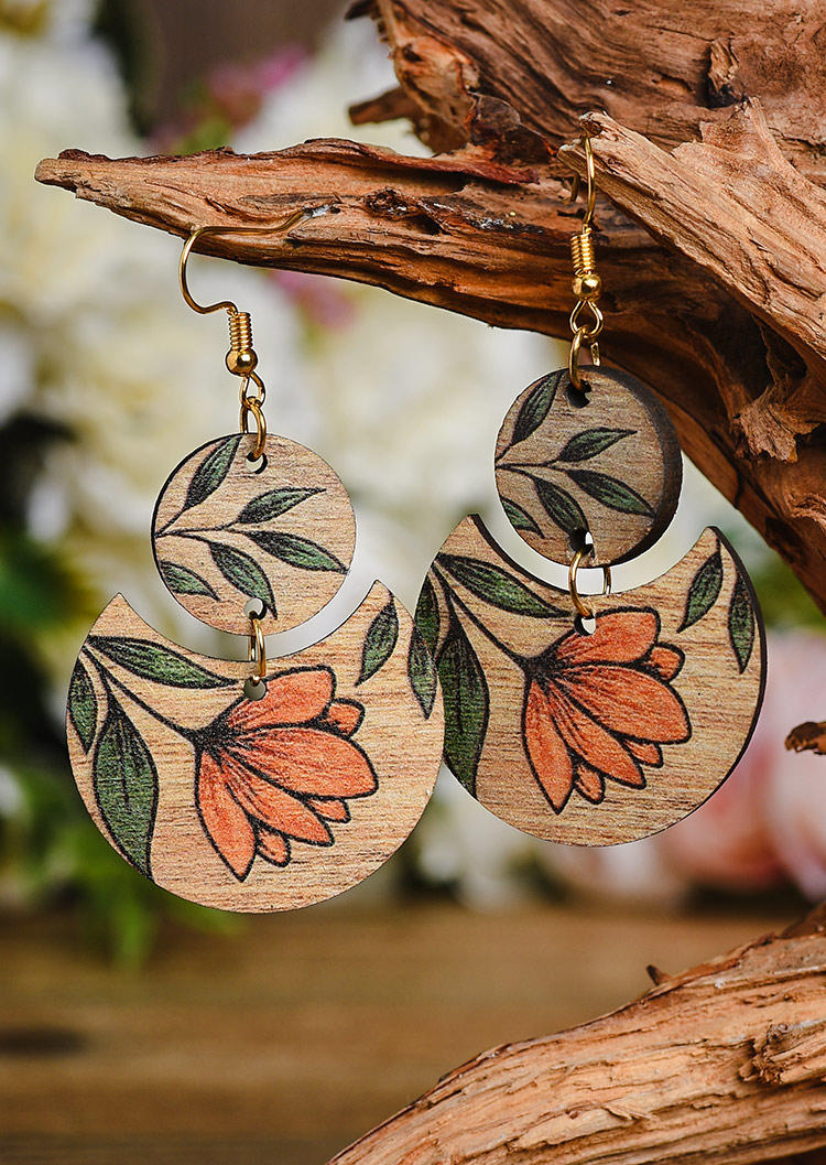 

Leaf Floral Wooden Hook Earring, Multicolor, SCM002825