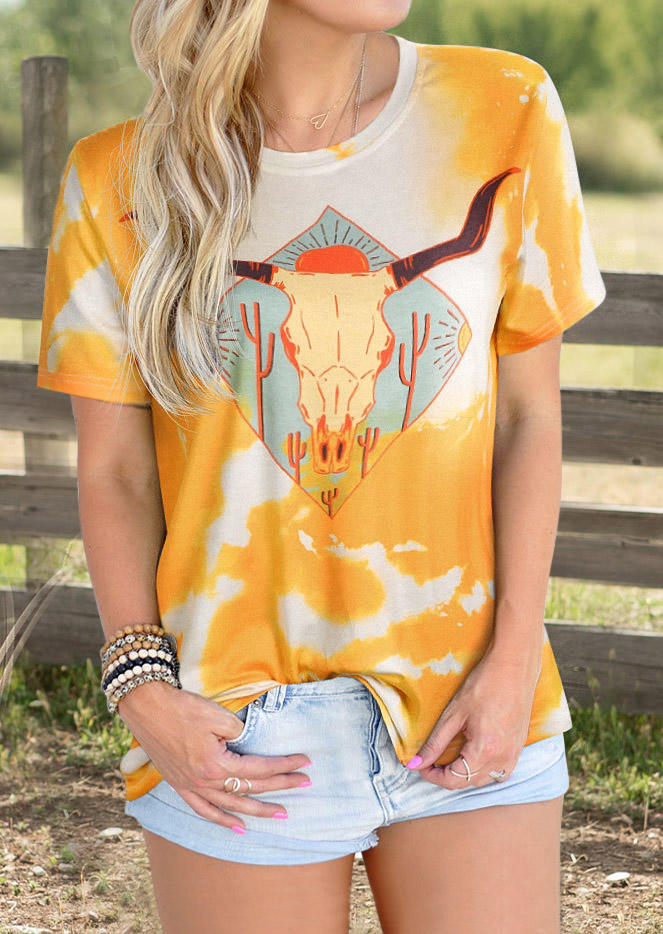 

Highland Cattle Cactus Tie Dye T-Shirt Tee - Yellow, SCM002893