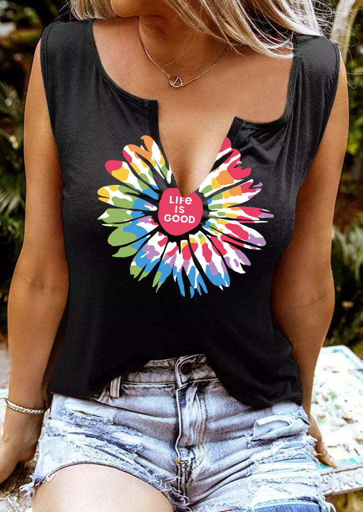 

Life Is Good Floral Notched Neck Tank - Black, SCM003196