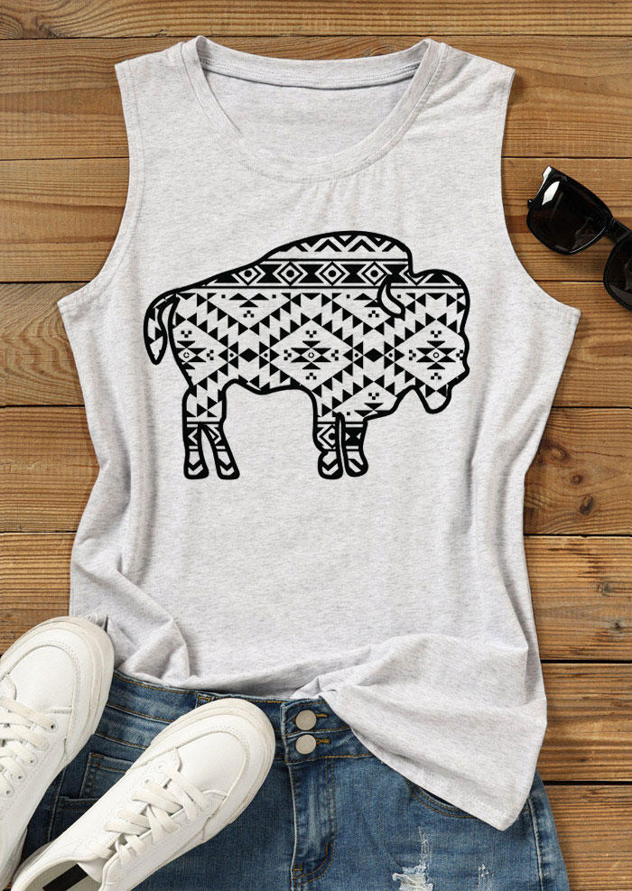 

Aztec Geometric Highland Cattle O-Neck Tank - Light Grey, Gray, SCM003260