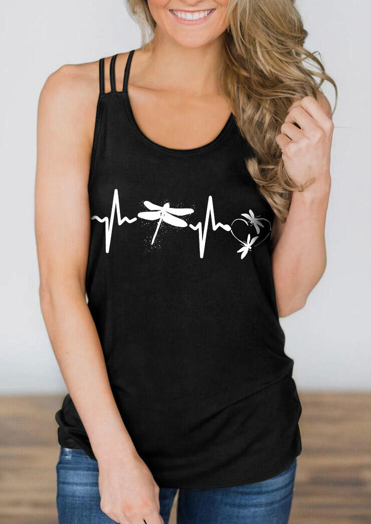 

Dragonfly ECG Heartbeat Hollow Out O-Neck Tank - Black, SCM003262