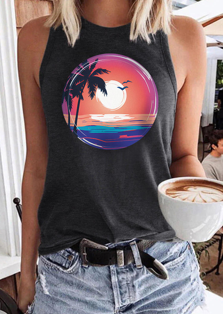 

Sunrise Coconut Tree O-Neck Tank - Dark Grey, Gray, 537045