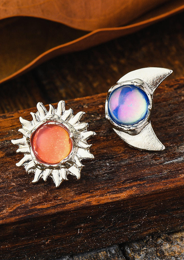 

Bohemian Sun Moon Alloy Earrings, Silver, SCM002806