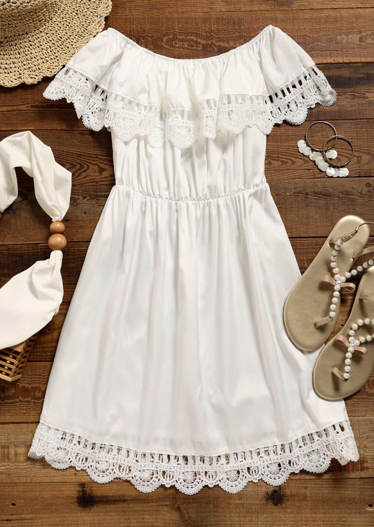 Lace Splicing Off Shoulder Mini Dress - White